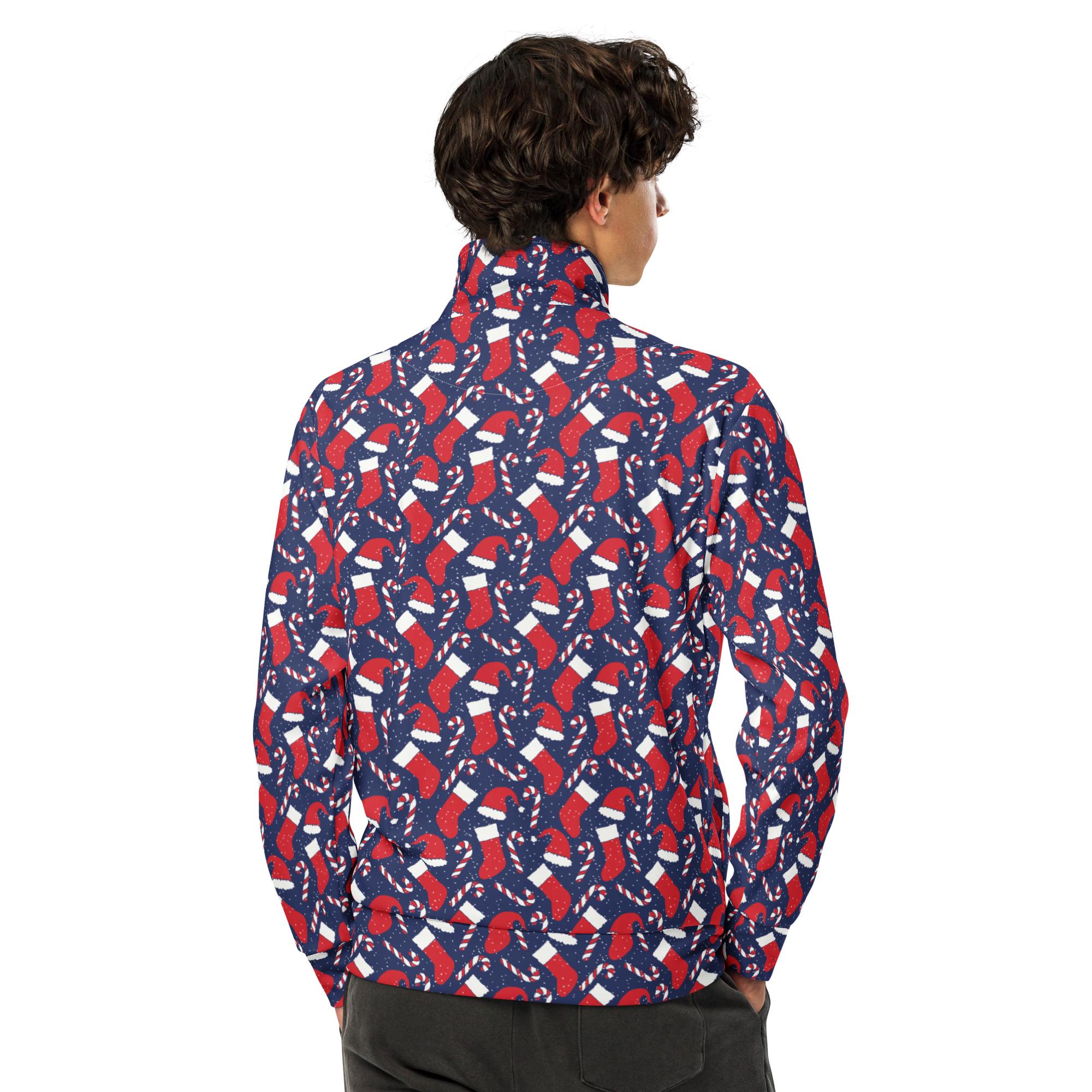 Christmas Zipper Track Jacket, Candy Canes Printed Holiday