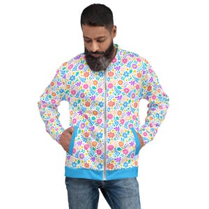 Colorful Flowers Bomber Jacket, Floral Jacket, Lightweight Fashion Jacket, Designer Outerwear Jacket, Aesthetic Statement Unisex Jacket