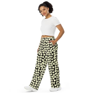 Dice Printed PJ Pants with Pockets, Casino Theme Streetwear Loungewear Wide Leg Pants, All Over Print Loungewear, Unisex, Funny Pajamas