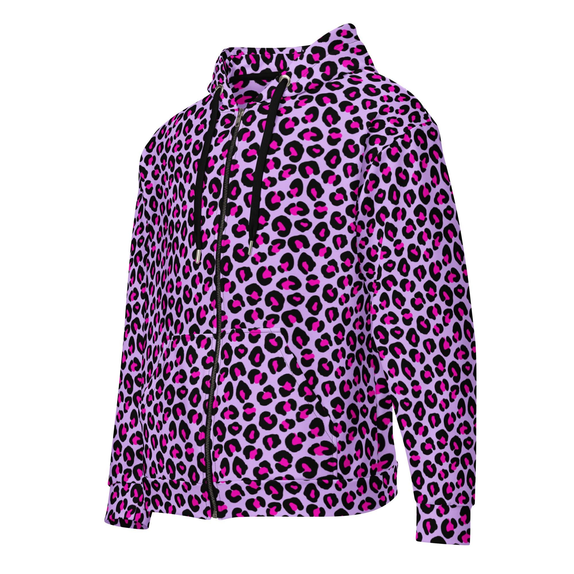Cheetah Leopard Pattern Zipper Hoodie, Boho Leopard AOP Streetwear