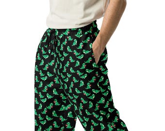 T-Rex Dinosaur Animal Printed Wide-Leg Joggers Pants, Comfy Loungewear Athletic Joggers Sweatpants Trousers with Pockets, Dino Lover Gift