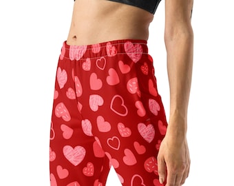 Hearts Printed Joggers Sweatpants, Love Valentine Day Sweatpants, Valentine Gifts for Her, Valentine’s Clothing, Lounge Pants Women