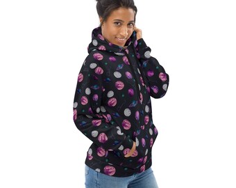 Universe Planets Print Pullover Hoodie, Outer Space Galaxy AOP Hoodie with Pockets, NASA Fan Gifts, Streetwear Fashion Hoodies, Unisex