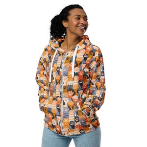 Kitty Cats Printed Zipper Hoodie, Cat Mom Dad Hoodie, All over Print Cats Zip-Up Hoodie with Pockets, Cat Themed Gifts, Cat Lovers Gift