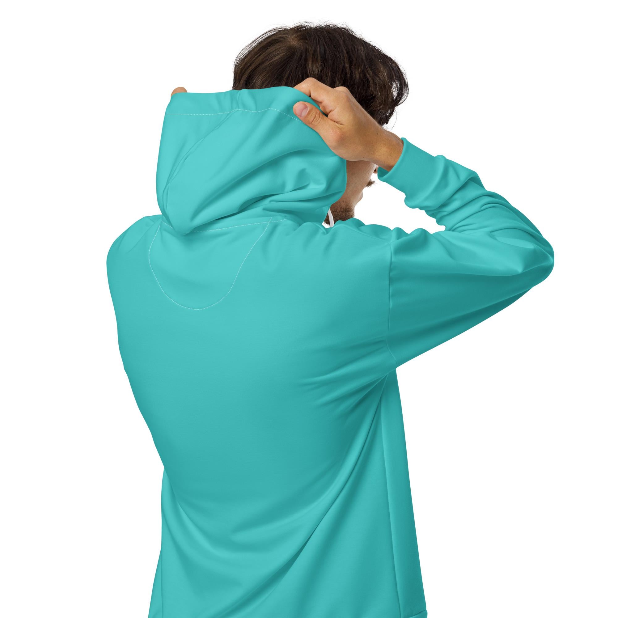 Solid Teal Turquoise Zipper Hoodie, Aesthetic Streetwear Hoodie