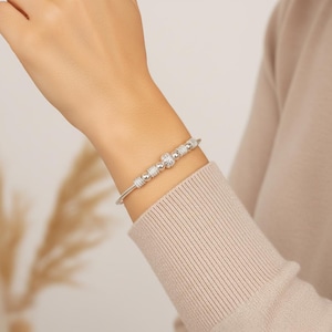 Charm Bracelet Sterling Silver, Adjustable Beaded Bangle with Charms, Stackable Silver Bangle Bracelet Gift for Her
