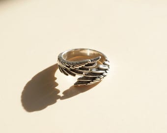 Silver Wings Ring | Adjustable Feather Wrap Ring | Sterling Silver Angel Wing Jewelry | Gift for Her | Gift for Him