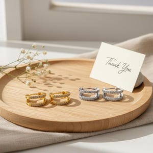 Doppel Hoop Ohrringe, Pave Double Huggie Creolen, Zierliche Gold Silber CZ Ohrringe, Minimalistische Layered Creolen, Alltags Schmuck Geschenk für Sie