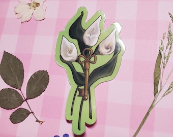 Calla Lily Key Waterproof Vinyl Green Sticker for Waterbottle, Journal Sticker