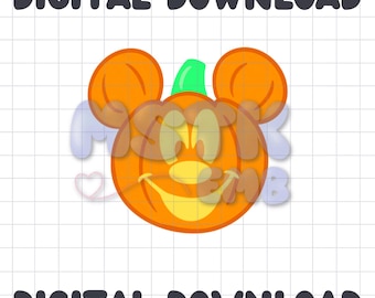 May include: Orange pumpkin with a Mickey Mouse face, with green stem and ears.  The text "DIGITAL DOWNLOAD" appears above and below the pumpkin.