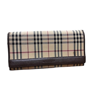 Pre owned Burberry Beige&Brown Canvas Leather Nova Check Long Wallet
