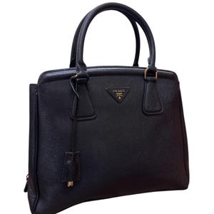 Pre owned Prada Lux Black Top Handle Saffiano leather Shoulder Hand Carry Bag
