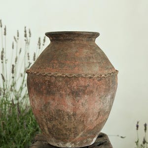 Antique Indian Pottery | Hand Fired Clay Vessel | Primitive Water Pot Decor