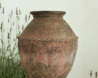 Antique Indian Pottery | Hand Fired Clay Vessel | Primitive Water Pot Decor