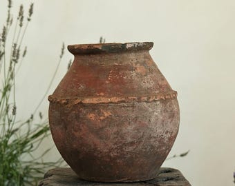 Antique Pottery Vessel | Hand Coiled Clay Pot | Fire Kissed Earthenware India