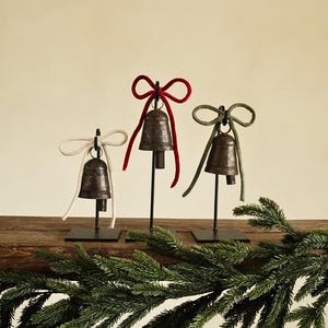 Vintage Iron Bells on Stand (Set of 3)| Rustic Bell Decor | Christmas Mantel Decor
