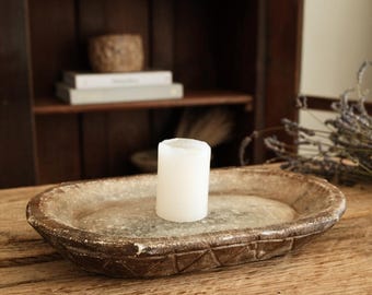 Marble Jewelry Dish 13" | Hand Carved Stone Catchall Tray | Vintage Rustic Vanity Accent | One of a Kind