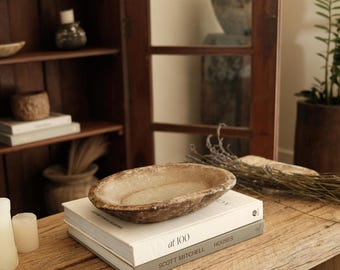 Marble Valet Tray 13" | Rustic Vintage Stone Catchall | Hand Carved Trinket Dish | Coffee Table Decor | One of a Kind