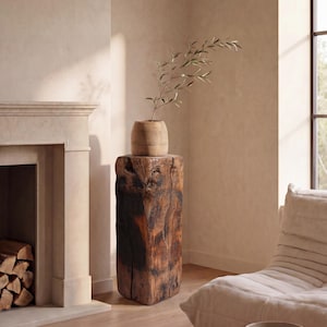 Antique Teak Wood Pedestal | Solid Wood Column Stand | Wabi Sabi Plant Stand | Rustic Home Decor