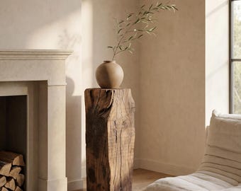 Antique Teak Wood Pedestal | Solid Wood Column Stand | Wabi Sabi Plant Stand | Rustic Home Decor