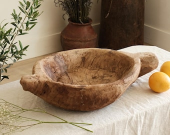 Vintage Teak Wood Dough Bowl | Rustic Parat Tray 22.5"