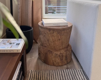Antique Wooden Ukhali Planter | Rustic Mortar Side Table