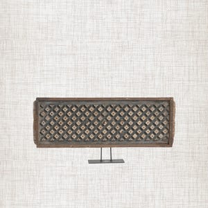 Antiek teakhouten rasterpaneel | Muurdecoratie met dicht diamantpatroon | Decoratie met architectonische elementen | Boho-huis