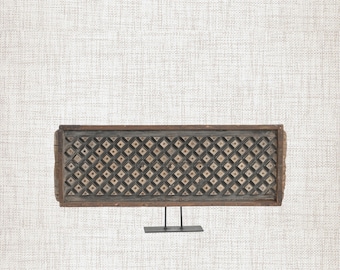 Panel de celosía de madera de teca antigua | Arte mural con patrón de diamante denso | Decoración con materiales arquitectónicos recuperados | Hogar bohemio