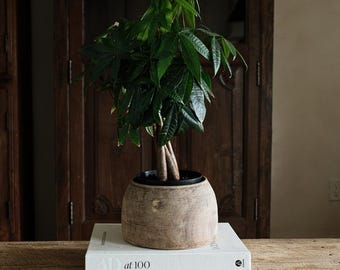 Vintage Teak Wood Pot 8.5" | Hand Carved Plant Vessel | Farmhouse Decor