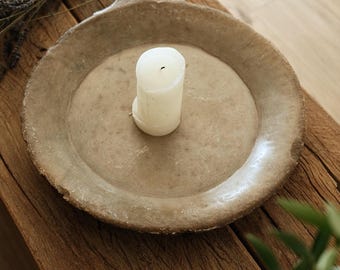 Antique Stone Serving Tray 20" | Textured Marble Parat | Rustic Centerpiece Decor