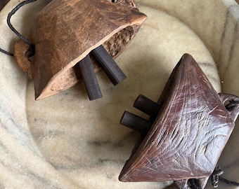 Vintage Wooden Cowbell, Hand-Carved Rustic Accent