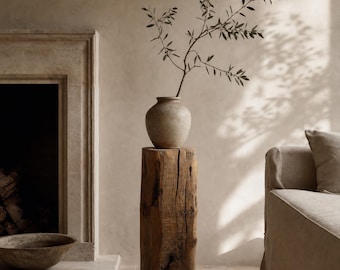 Pedestal de columna antiguo | Soporte para plantas de madera de teca | Decoración para el hogar estilo Wabi Sabi | Recuperación arquitectónica | Pieza única