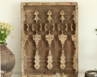 Antique Teak Wall Sculpture 60" | Carved Figure Panel | Wabi Sabi Home Decor
