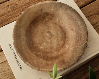 Vintage Marble Bowl 10" | Round Stone Catchall Dish | Wabi Sabi Home Decor