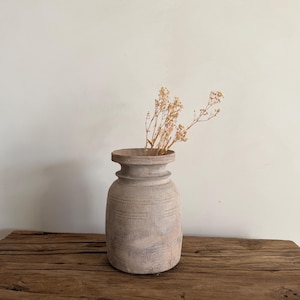 Antique Neutral Wooden Vase | Farmhouse Boho Home Decor | Tabletop Shelf Decor | Wabi Sabi Vase