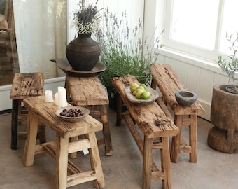 Live Edge Narrow Wooden Bench | Rustic Sofa End Table | Entryway Farmhouse Stool | Wabi Sabi Accent Bench