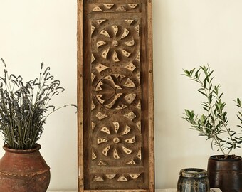 Molde antiguo de loto de teca | Arte mural de madera tallada | Decoración con materiales recuperados | Decoración rústica bohemia para el hogar