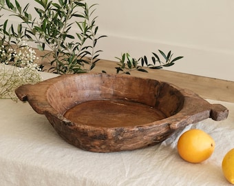 Bol para masa de madera de teca vintage | Bandeja rústica Parat de 21,5"