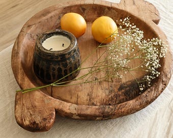 Vintage Teak Wood Dough Bowl | Rustic Parat Tray