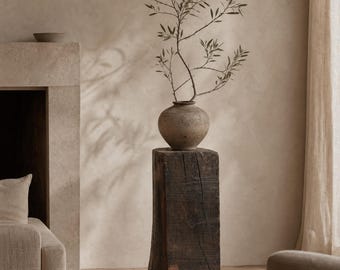 Soporte de columna antiguo de madera de teca | Pedestal de madera maciza | Soporte de exhibición Wabi Sabi | Decoración rústica para el hogar | Pieza única