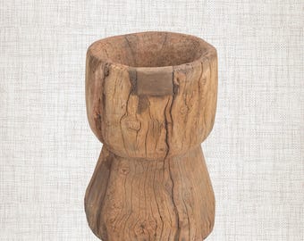 Cuenco Ukhali de teca vintage | Mesa auxiliar de madera tallada