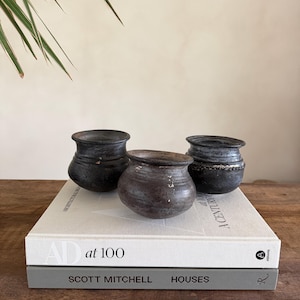 Maceta de barro india vintage | Maceta de cerámica hecha a mano | Decoración para el hogar estilo Wabi Sabi | Recipiente de barro rústico