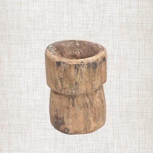 Antique Wooden Ukhali Planter | Rustic Mortar Side Table.