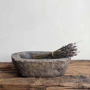 Vintage Stone Tray 9", Rustic Catchall Dish, Wabi-Sabi Kitchen Decor