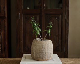 Vintage Teak Wood Pot 7" | Hand Carved Wood Planter | Rustic Home Decor