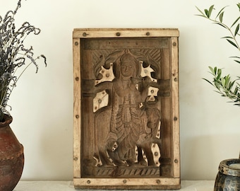 Panel de madera en relieve vintage de 53 cm | Escultura tallada para pared | Decoración única