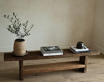 Handcrafted Rustic Wooden Bench 62" | Reclaimed Teak Bed Bench | Entryway Farmhouse Accent Bench