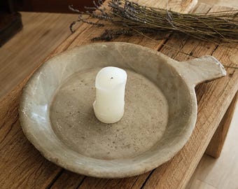 Antique Marble Serving Tray 21" | Gray Stone Parat | Rustic Centerpiece