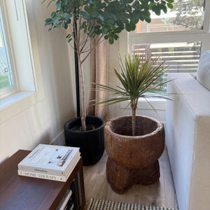 Antique Wooden Ukhali Planter | Rustic Mortar Side Table