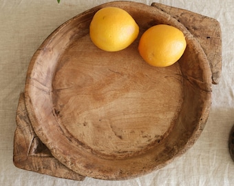 Vintage Teak Wood Dough Bowl | Rustic Parat Tray 18.5"